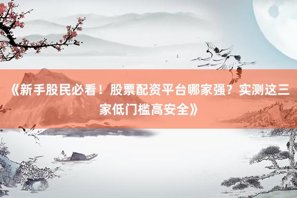 《新手股民必看！股票配资平台哪家强？实测这三家低门槛高安全》