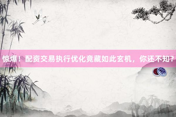 惊爆!配资交易执行优化竟藏如此玄机,你还不知?