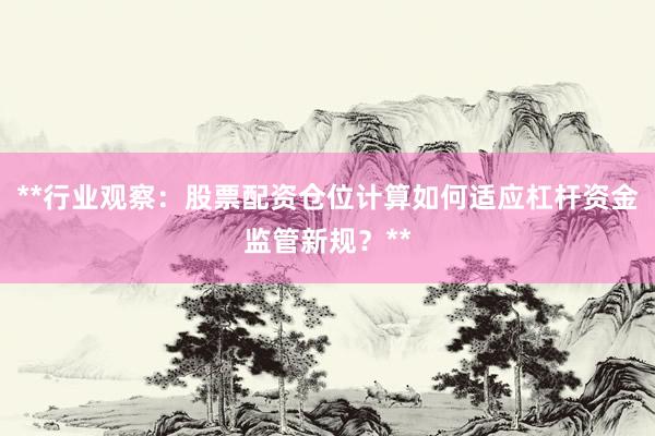 **行业观察：股票配资仓位计算如何适应杠杆资金监管新规？**