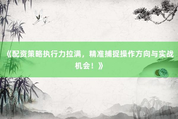《配资策略执行力拉满，精准捕捉操作方向与实战机会！》