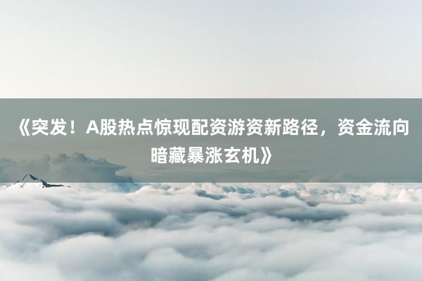 《突发！A股热点惊现配资游资新路径，资金流向暗藏暴涨玄机》