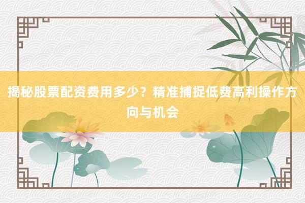 揭秘股票配资费用多少？精准捕捉低费高利操作方向与机会