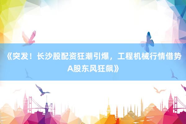 《突发！长沙股配资狂潮引爆，工程机械行情借势A股东风狂飙》