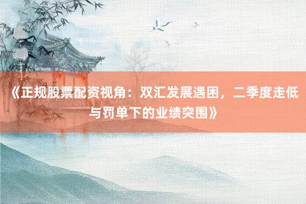 《正规股票配资视角：双汇发展遇困，二季度走低与罚单下的业绩突围》