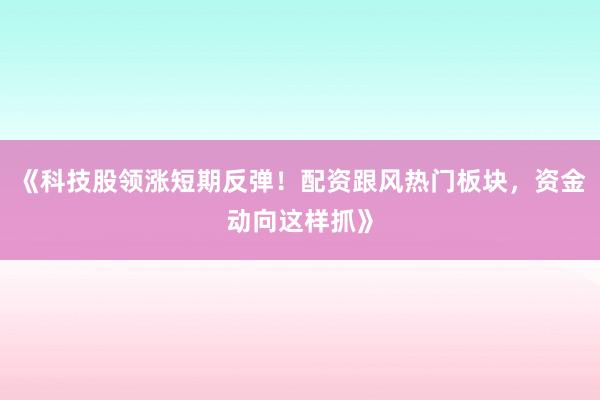 《科技股领涨短期反弹!配资跟风热门板块,资金动向这样抓》
